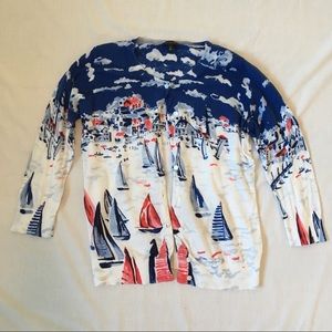 Talbots Small Nautical Red White & Blue Cardigan